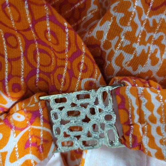 Trina Turk Halter Top Orange Metallic Tunic Keyhole Plunge Retro Y2K Size 6 - Picture 6 of 15